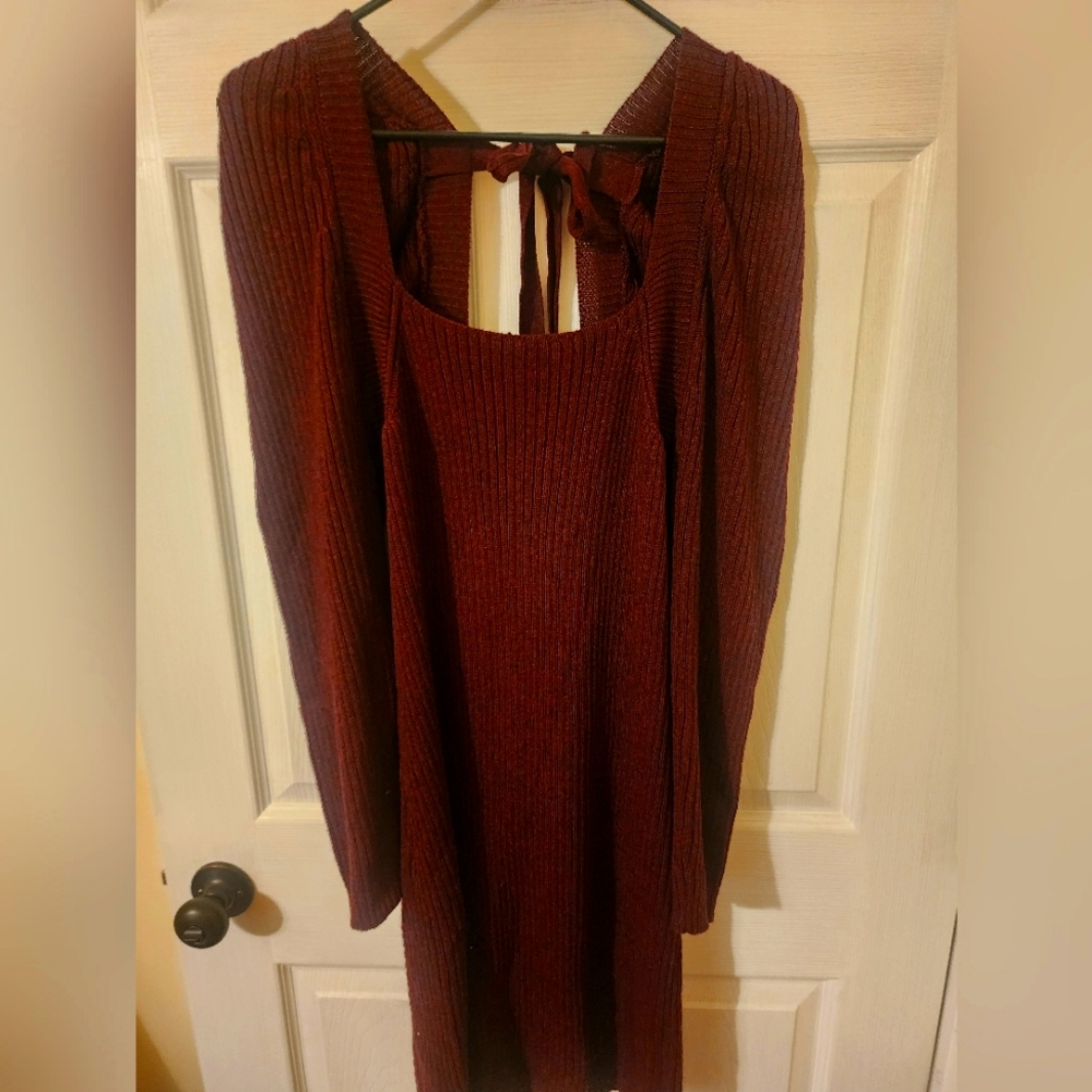 Burgundy knit dress with low front and back